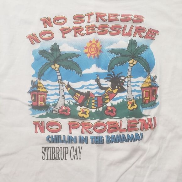 Vintage Y2K Stirrup Cay Bahamas No Stress Short Sleeve T Shirt White Size XL - Picture 3 of 9